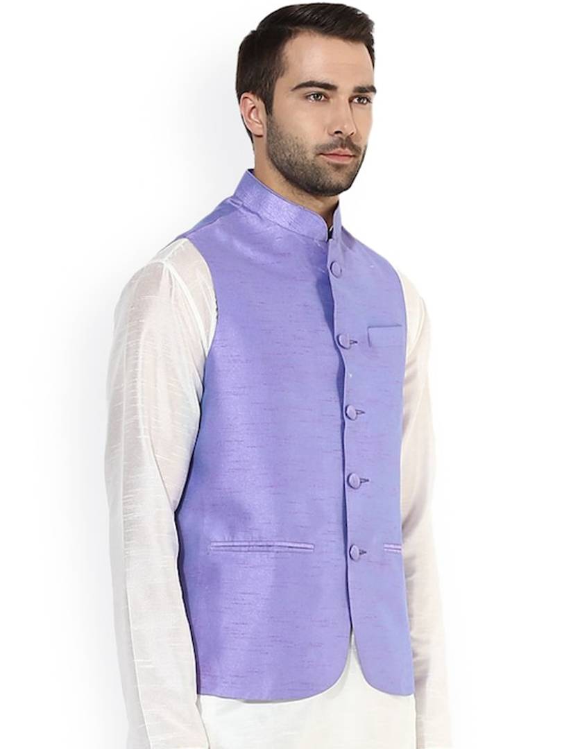 Men's Purple 
Silk Blend
 Solid
 Nehru Jackets
